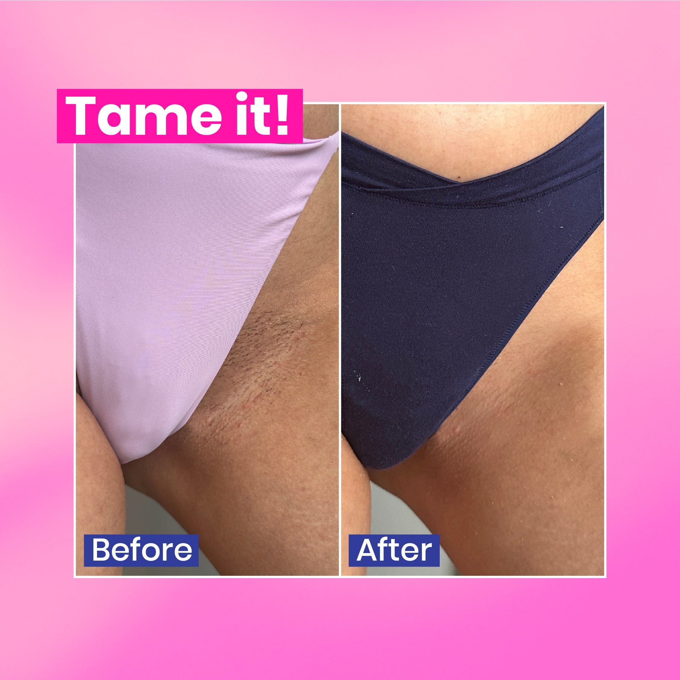 Before and after photograph of Tame It products